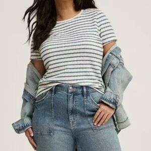 Torrid Blue Striped Textured Crew Neck Tee Size 3